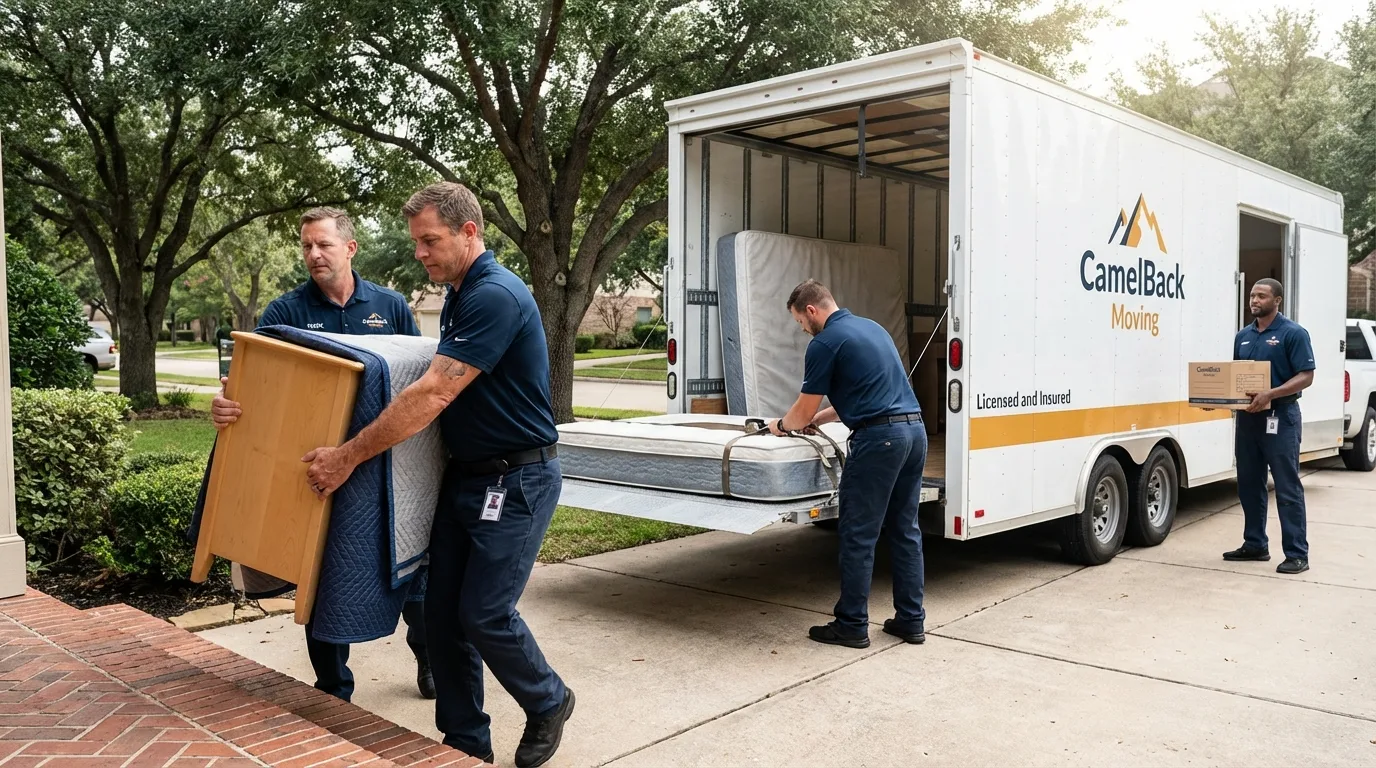 Crew loading residential truck for cross-state move from Bentonville, AR