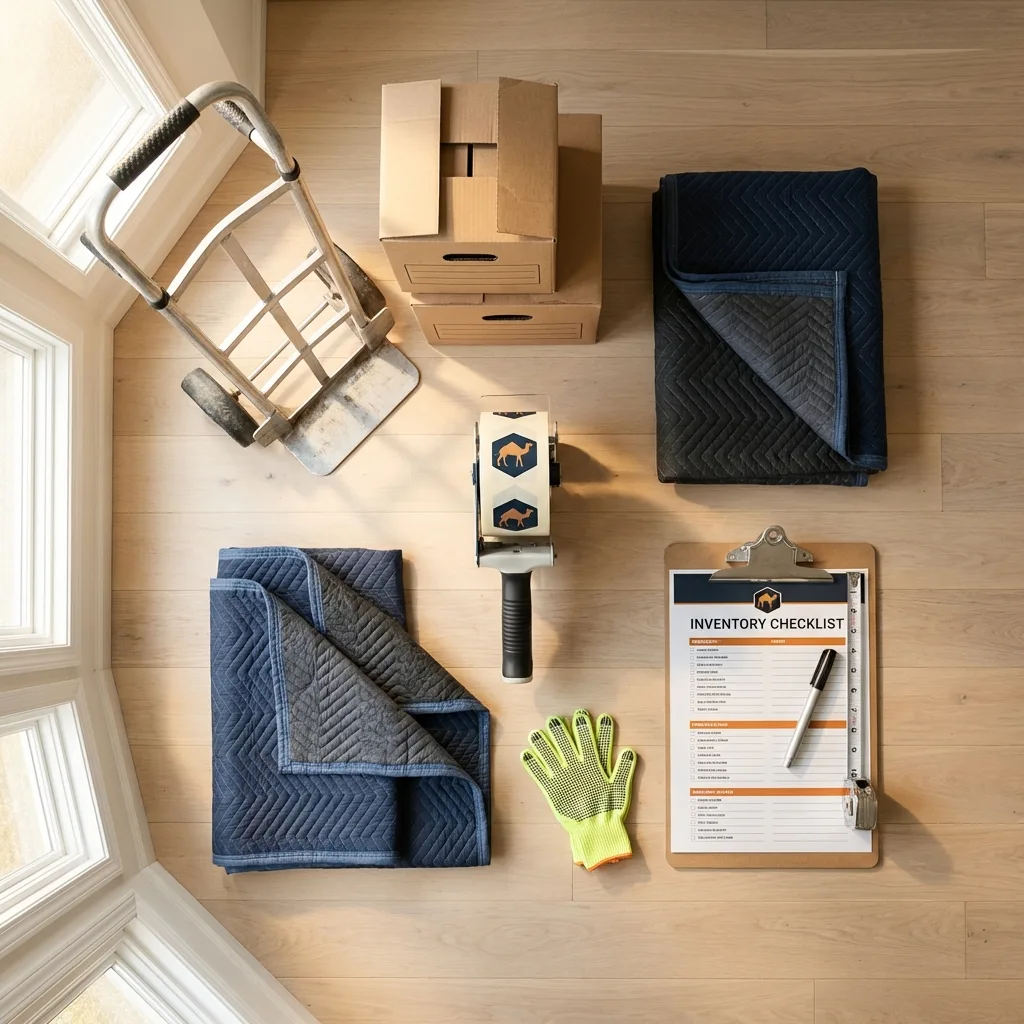 Professional moving supplies and packing materials layout for Bentonville residential relocations